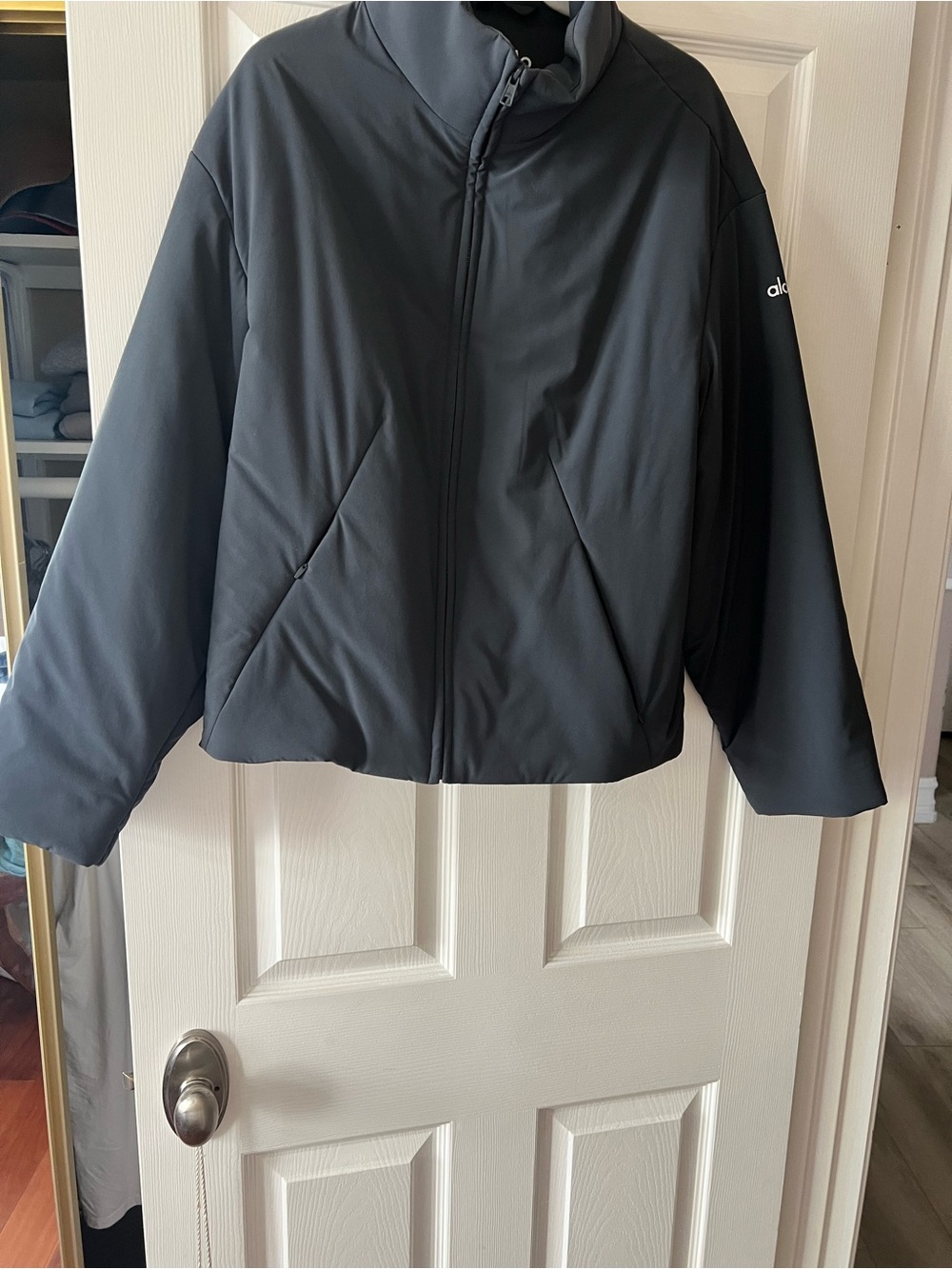 ALO Yoga Black Puffer Jacket with Stand Collar